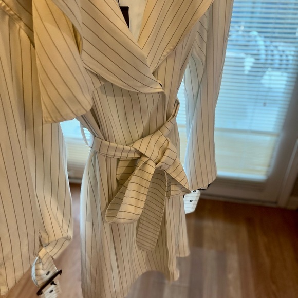 BCBG maxazria pinstripe white trench coat with belt black white aurora size M - Picture 4 of 12